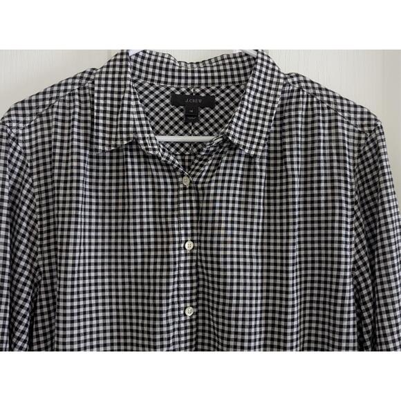 J Crew Shirt Womens 14 Black White Checkered ButtonUp Casual Collared Classic Ch - Picture 2 of 15